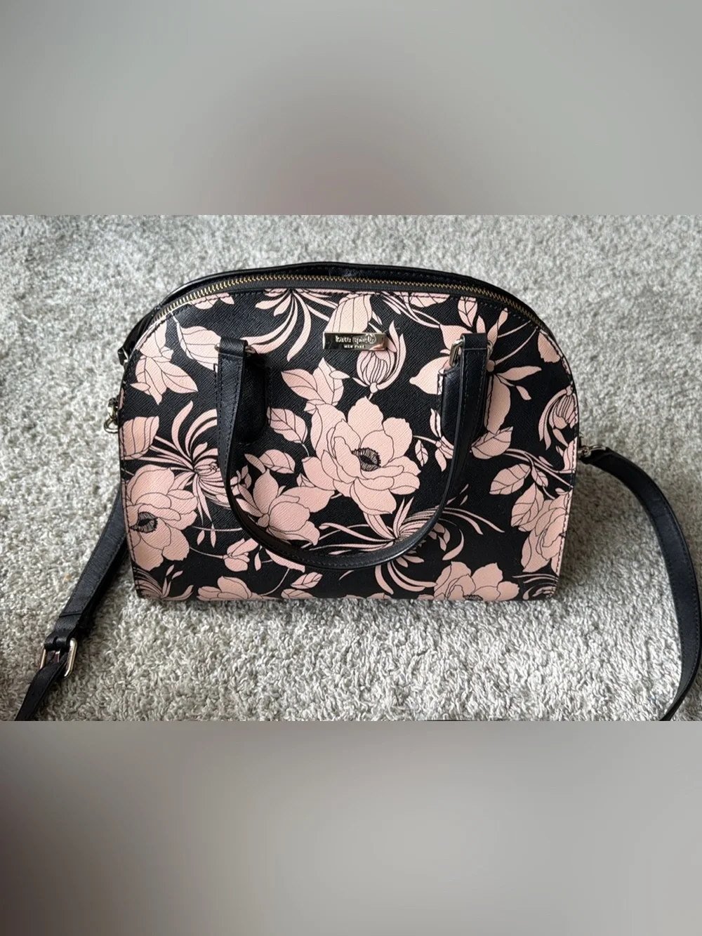 kate spade Black & Pink Floral Dome Satchel Bag